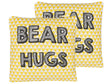 Set of 2 Kids Cushions Yellow Cotton 40 x 40 cm Bear Hugs Print Triangle Pattern Square Shape Children Room Beliani