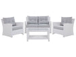 Garden Sofa Set White Faux Rattan Grey Cushions Outdoor Wicker Conversation Set Beliani