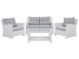 Garden Sofa Set White Faux Rattan Grey Cushions Outdoor Wicker Conversation Set Beliani