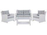 Garden Sofa Set White Faux Rattan Grey Cushions Outdoor Wicker Conversation Set Beliani