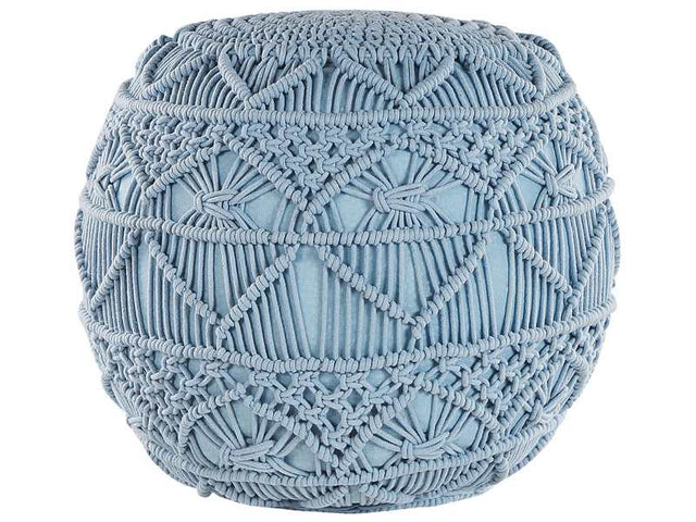 Knitted Pouffe Blue Cotton Chunky Crochet Round Braided Footstool Beliani