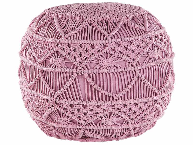 Knitted Pouffe Pink Cotton Chunky Crochet Round Braided Footstool Beliani