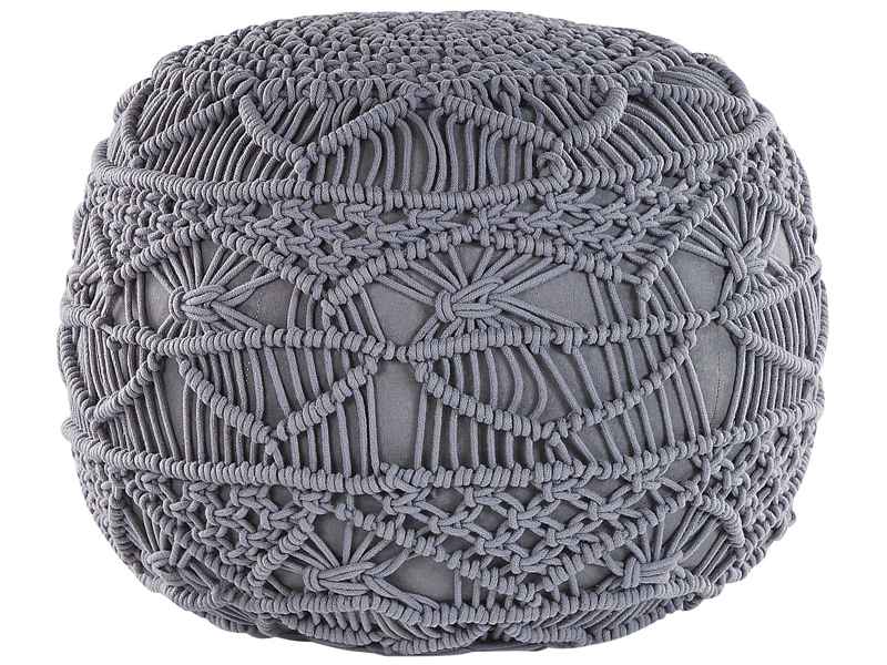 Knitted Pouffe Grey Cotton Chunky Crochet Round Braided Footstool Beliani