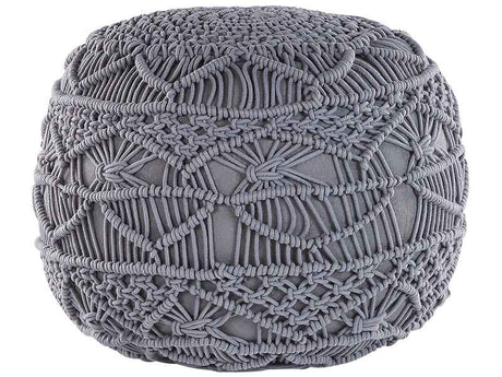 Knitted Pouffe Grey Cotton Chunky Crochet Round Braided Footstool Beliani