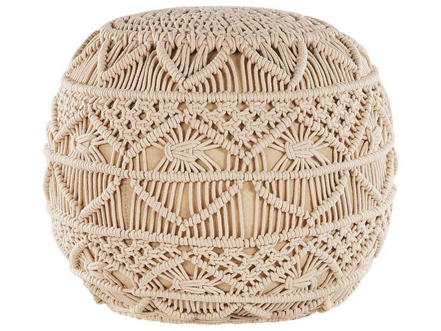 Knitted Pouffe Beige Cotton Chunky Crochet Round Braided Footstool Beliani