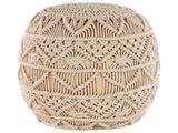 Knitted Pouffe Beige Cotton Chunky Crochet Round Braided Footstool Beliani