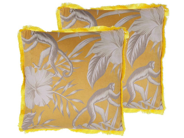 Set of 2 Decorative Cushions Animal Print Yellow 45 x 45 cm Modern Glamour Decor Accessories Beliani