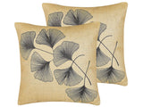 Set of 2 Decorative Cushions Beige Leaves Print 45 x 45 cm Nature Inspired Motif Modern Glamour Decor Accessories Beliani