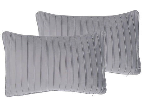 Set of 2 Decorative Cushions Grey Striped Pattern Rectangular 30 x 50 cm Modern Traditional Decor Accessories Beliani