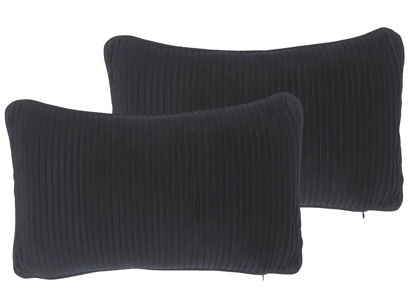 Set of 2 Decorative Cushions Black Fabric Striped 30 x 50 cm Minimalist Modern Decor Accessories Beliani