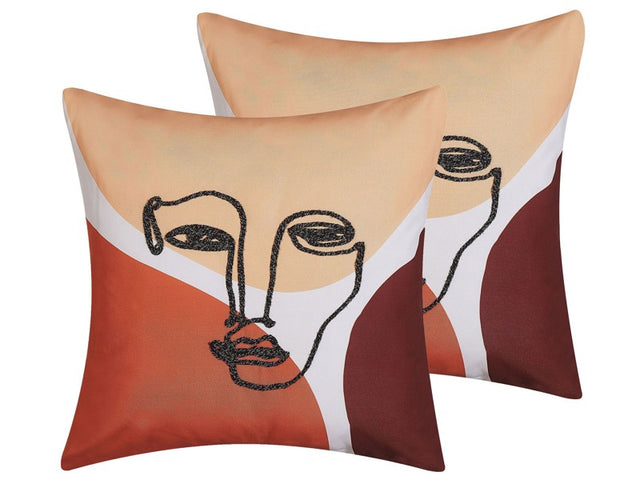 Set of 2 Throw Cushions Multicolour Face Motif 45 x 45 cm Decorative Pillow Home Accessory Beliani