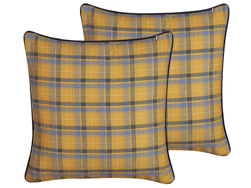 Set of 2 Decorative Cushions Multicolour 45 x 45 cm Chequered Pattern Throw Pillow Home Soft Accessory Beliani