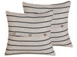Set of 2 Decorative Cushions Beige and Black 43 x 43 cm Stripped Buttons Square Modern Dcor Beliani