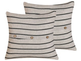 Set of 2 Decorative Cushions Beige and Black 43 x 43 cm Stripped Buttons Square Modern Dcor Beliani