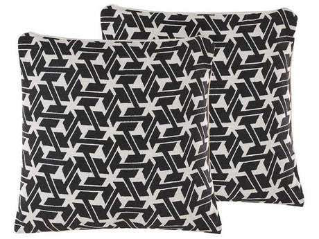 Set of 2 Scatter Cushions Black And White Cotton 45 x 45 cm  Removable Cases with Polyester Filling  Beliani