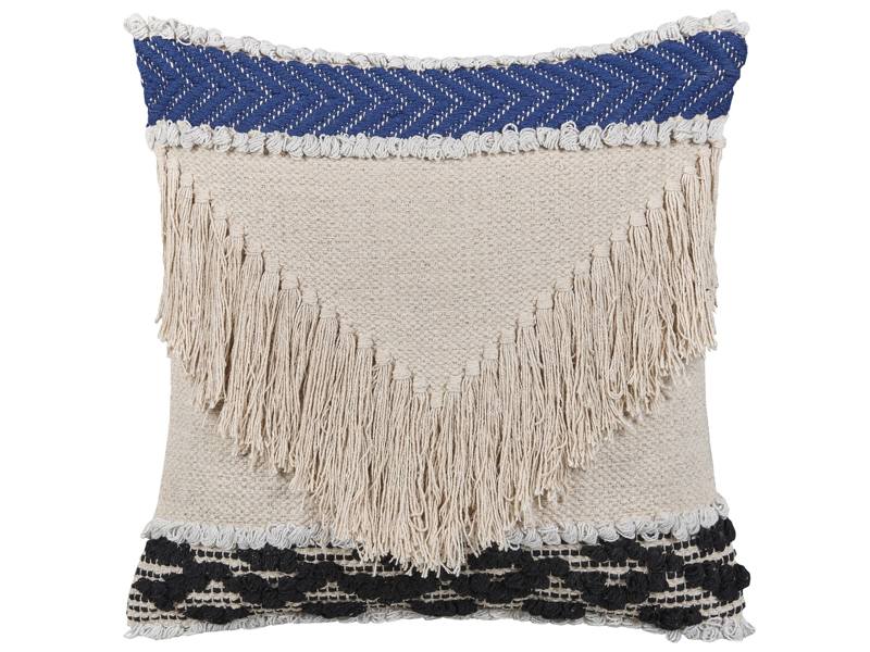 Scatter Cushion Beige Cotton 45 x 45 cm Pillow Case Textured Fringe with Polyester Filling  Beliani