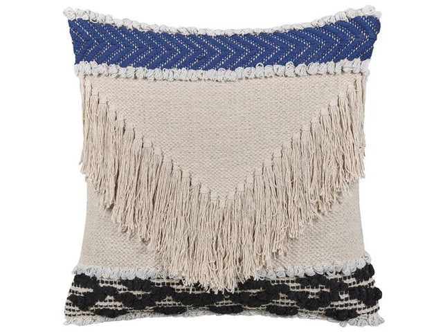 Scatter Cushion Beige Cotton 45 x 45 cm Pillow Case Textured Fringe with Polyester Filling  Beliani