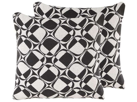 Set of 2 Scatter Cushions Black And White 45 x 45 cm Cotton Removable Cases with Polyester Filling  Beliani