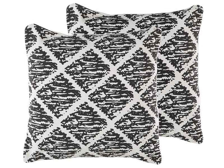 Set of 2 Scatter Cushions Black And White Cotton 45 x 45 cm Removable Cases with Polyester Filling  Beliani