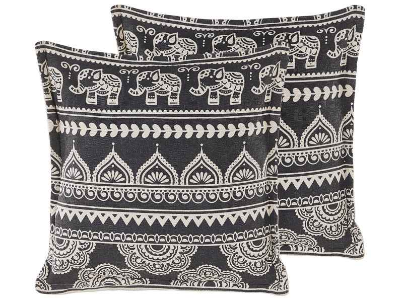 Set of 2 Scatter Cushions Black And White Cotton 45 x 45 cm Removable Cases with Polyester Filling  Beliani