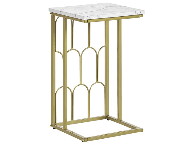 Side Table White with Gold MDF Iron 30 x 30 cm Metal Legs Square Top Modern Glam Living Room Beliani