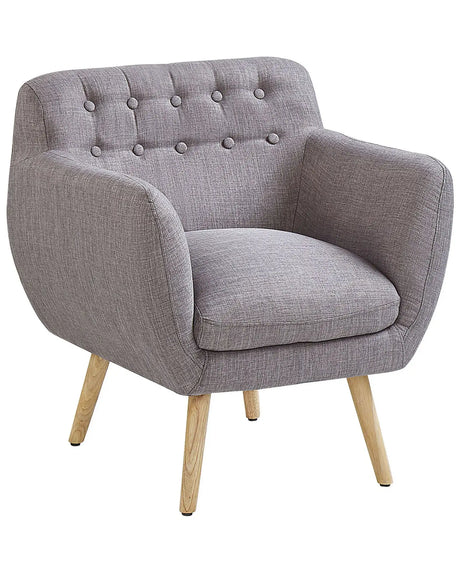 Armchair Grey Fabric Upholstery Buttoned Retro Club Chair Retro Style Beliani