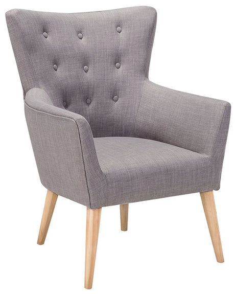Armchair Grey Fabric Upholstery Buttoned Wooden Legs Retro Style Beliani