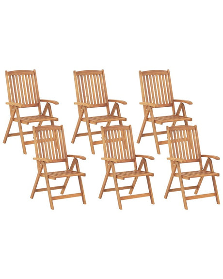 Set of 6 Garden Chairs Light Acacia Wood Folding Feature UV Resistant Rustic Style Beliani