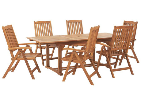 Garden Dining Set Acacia Wood Cushions 6 Seater Adjustable Foldable Chairs Outdoor Country Style Beliani