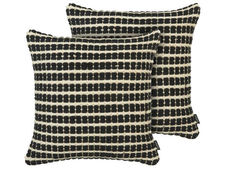 Set of 2 Scatter Cushions Black and White Cotton 45 x 45 cm Pillow Cover Checked Pattern with Polyester Filling  Beliani