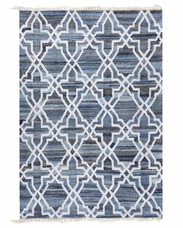 Rug Blue Jute 140 x 200 cm Trellis Quatrefoil Pattern Hand Woven Oriental Moroccan Clover Beliani