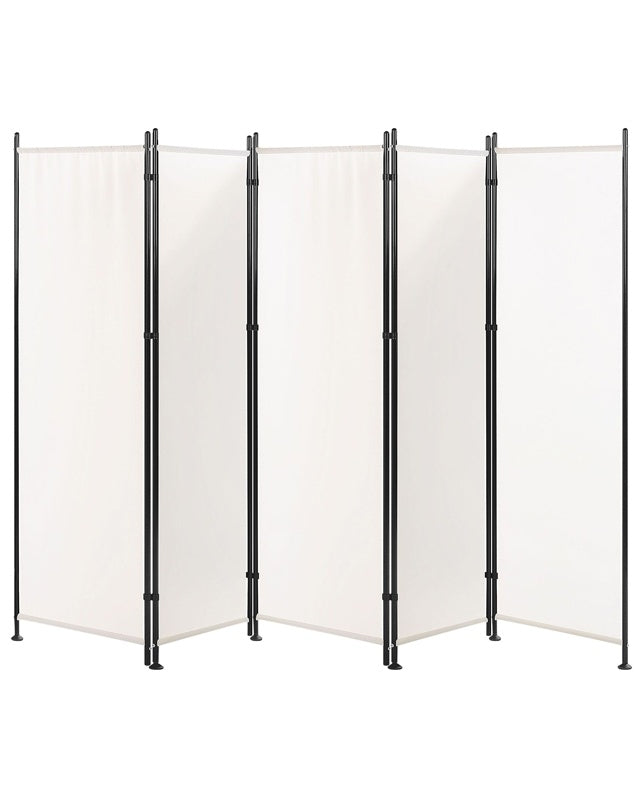 Room Divider White Polyester Black Steel Frame 5 Panels Decorative Screen Partition Beliani