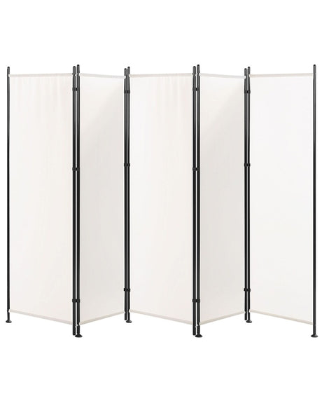 Room Divider White Polyester Black Steel Frame 5 Panels Decorative Screen Partition Beliani