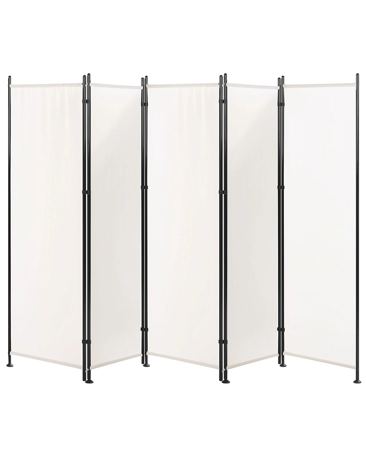 Room Divider White Polyester Black Steel Frame 5 Panels Decorative Screen Partition Beliani