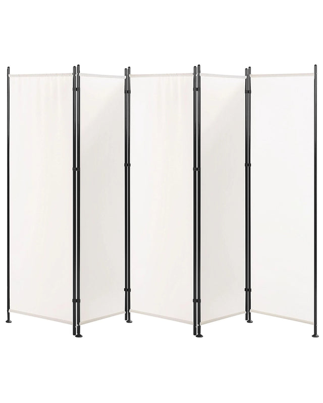 Room Divider White Polyester Black Steel Frame 5 Panels Decorative Screen Partition Beliani