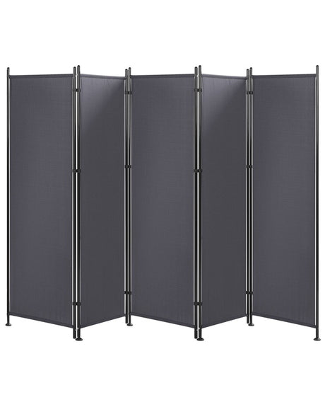 Room Divider Grey Polyester Black Steel Frame 5 Panels Decorative Screen Partition Beliani