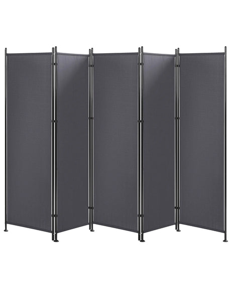 Room Divider Grey Polyester Black Steel Frame 5 Panels Decorative Screen Partition Beliani