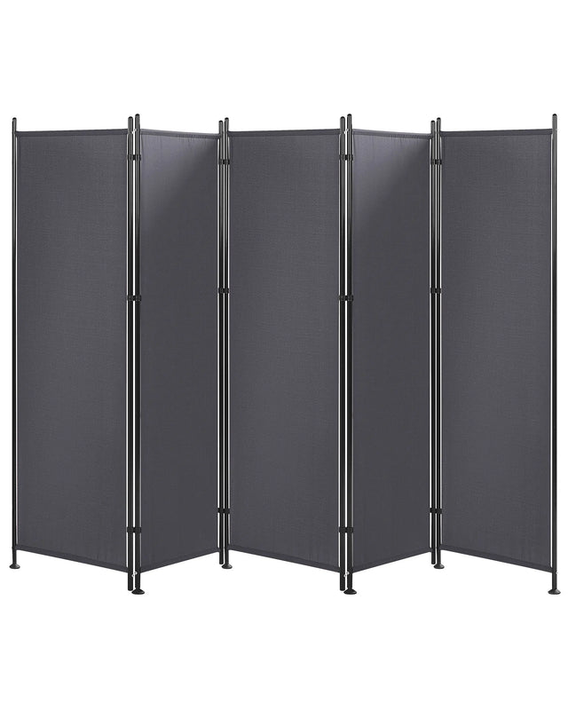 Room Divider Grey Polyester Black Steel Frame 5 Panels Decorative Screen Partition Beliani
