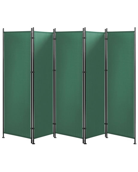 Room Divider Green Polyester Black Steel Frame 5 Panels Decorative Screen Partition Beliani