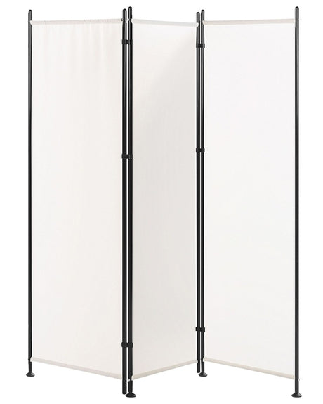 Room Divider White Polyester Black Steel Frame 3 Panels Decorative Screen Partition Beliani