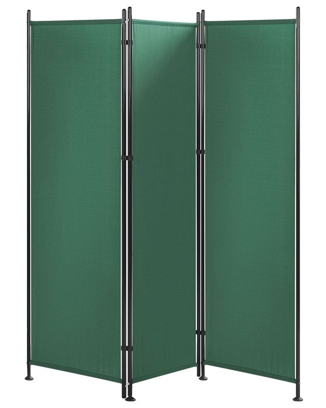 Room Divider Green Polyester Black Steel Frame 3 Panels Decorative Screen Partition Beliani