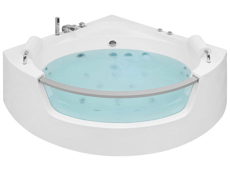 Corner Whirlpool Bath White Sanitary Acrylic with LED Massage Jets 187 x 136 cm Modern Design Beliani