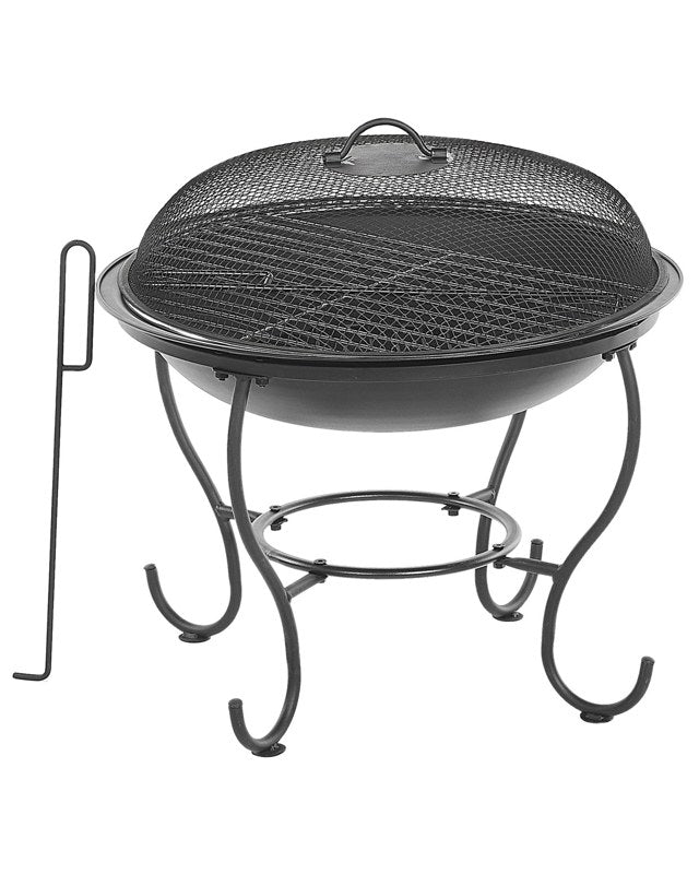 Fire Pit Heater Black Steel with Lid Bowl-Shaped Outdoor Garden Beliani