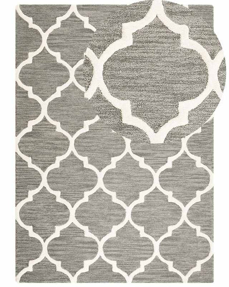 Rug Grey Wool 160 x 230 cm Trellis Quatrefoil Pattern Hand Tufted Oriental Moroccan Clover Beliani