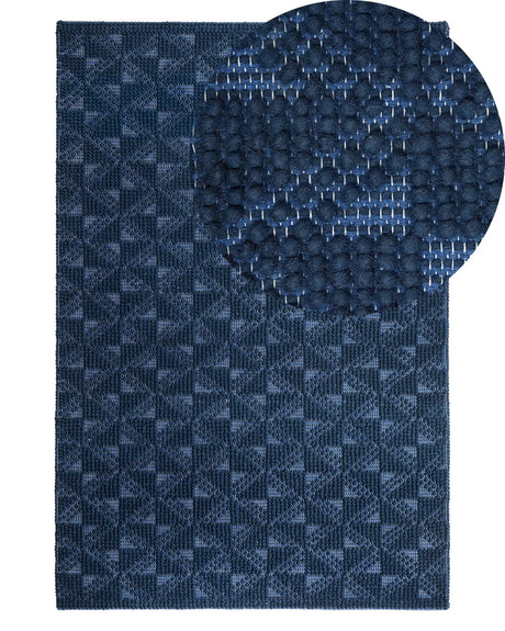Area Rug Navy Blue 140 x 200 cm Wool Coastal Beliani