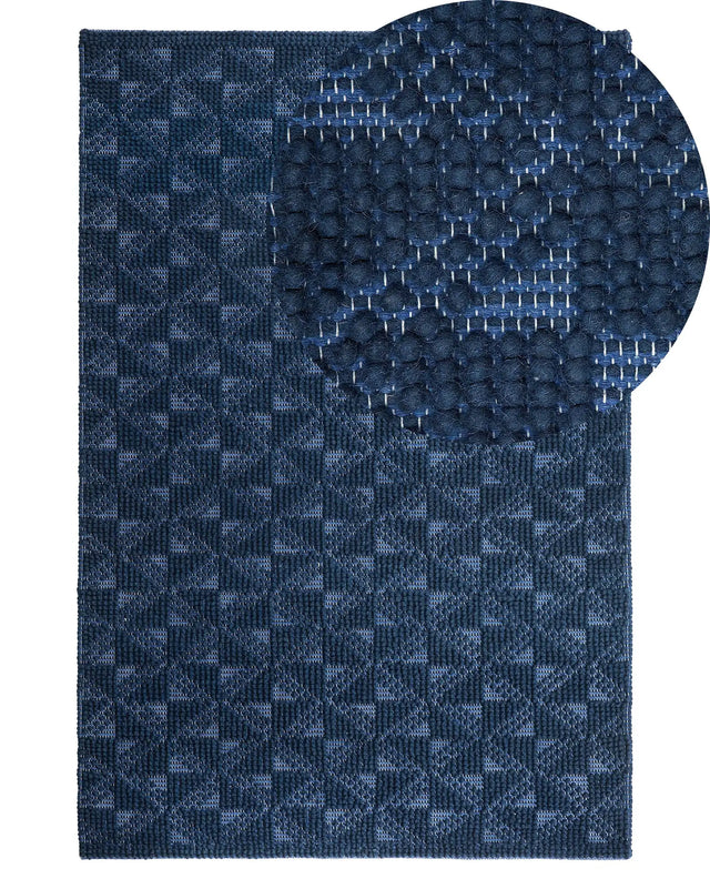 Area Rug Navy Blue 140 x 200 cm Wool Coastal Beliani