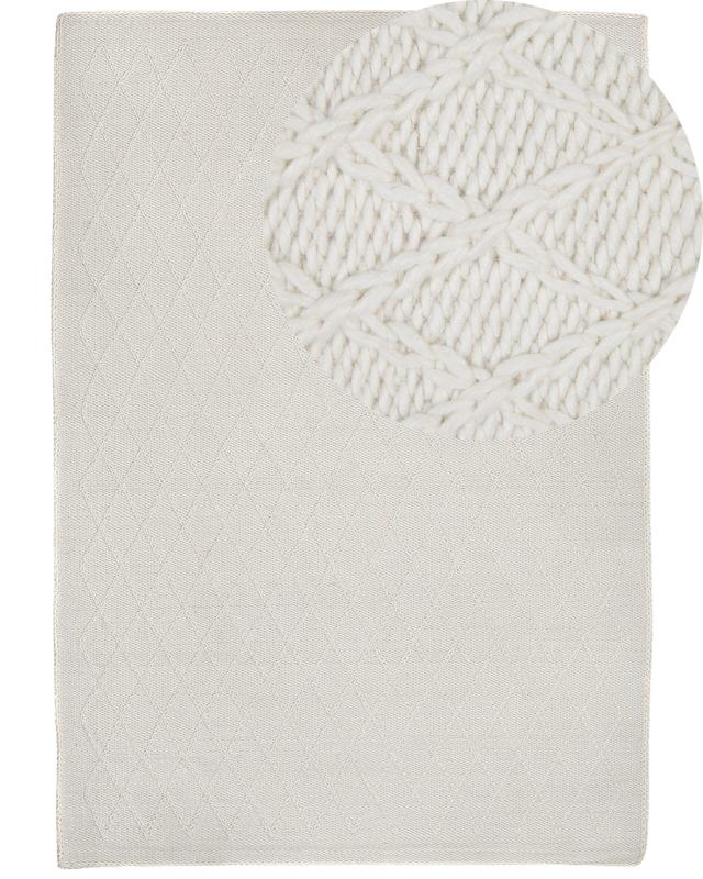 Area Rug Off-White Wool with Viscose 160 x 230 cm Rectangular Hand Woven Knitted Carpet Beliani