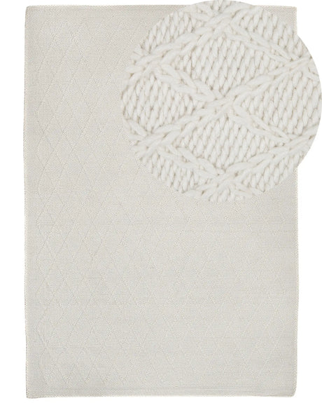 Area Rug Off-White Wool with Viscose 160 x 230 cm Rectangular Hand Woven Knitted Carpet Beliani