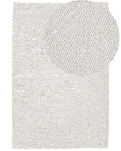 Area Rug Off-White Wool with Cotton 160 x 230 cm Rectangular Hand Woven Geometric Pattern Boho Beliani