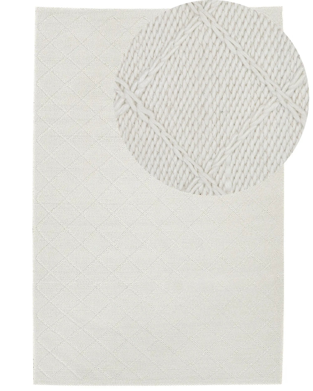 Area Rug Off-White Wool with Cotton 140 x 200 cm Rectangular Hand Woven Geometric Pattern Boho Beliani